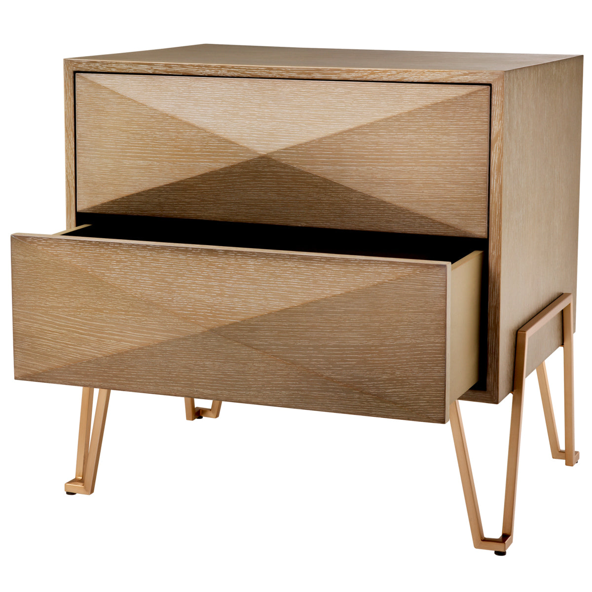 Bedside table Eichholtz highland nachtkastje bijzettafel goudkleurig licht eiken