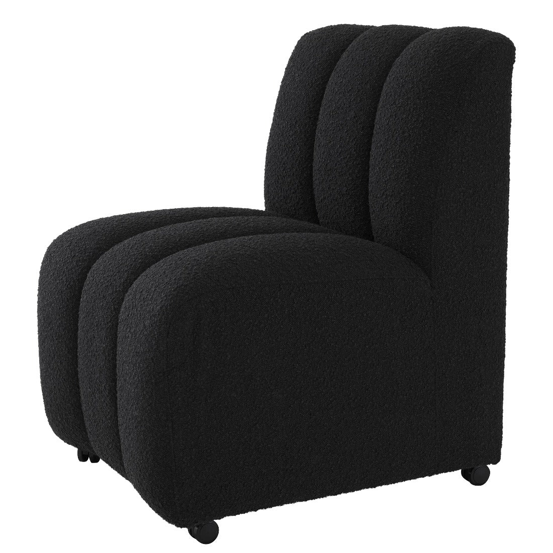 Dining chair Eichholtz Kelly bouclé black eetkamerstoel wieltjes