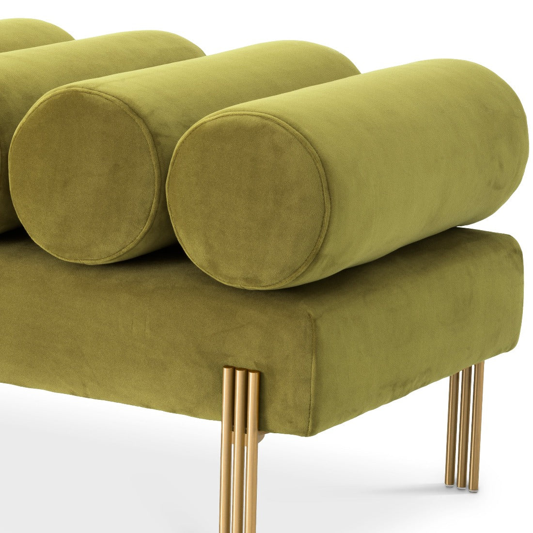Bench Eichholtz Oxley vintage Green velvet olijf groen hocker
