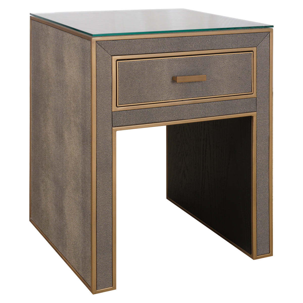Bloomville brass shagreen bedside table incl. glass top