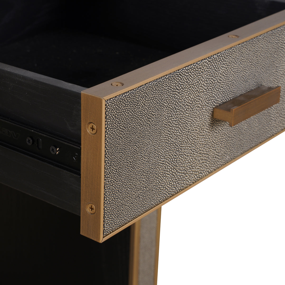 Table de chevet Bloomville laiton shagreen avec plateau en verre