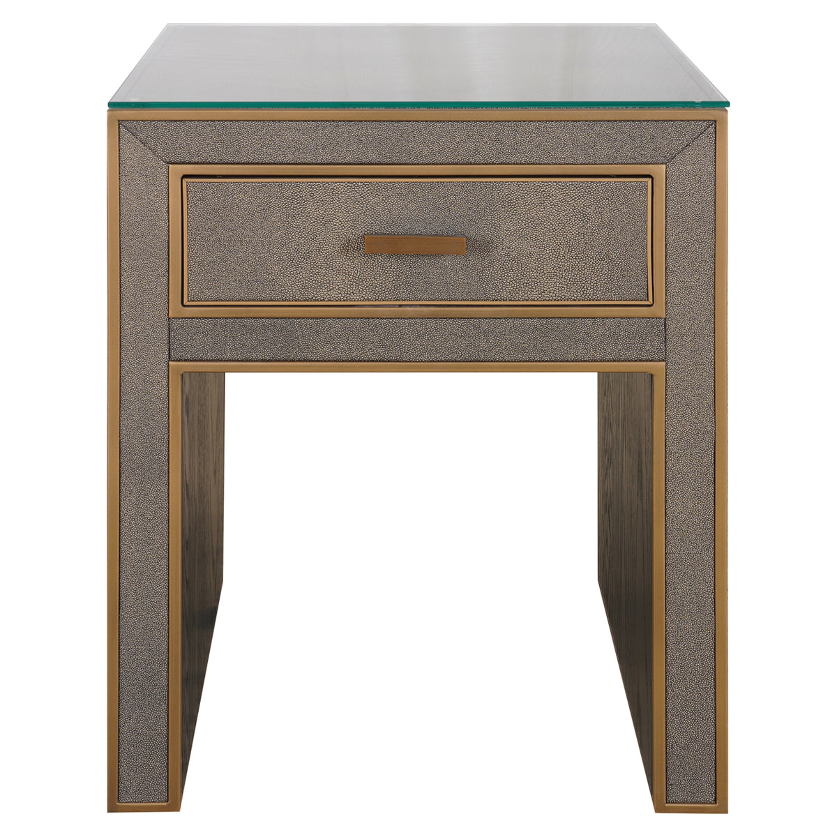 Bloomville brass shagreen bedside table incl. glass top
