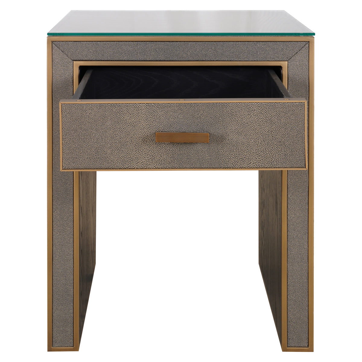 Table de chevet Bloomville laiton shagreen avec plateau en verre