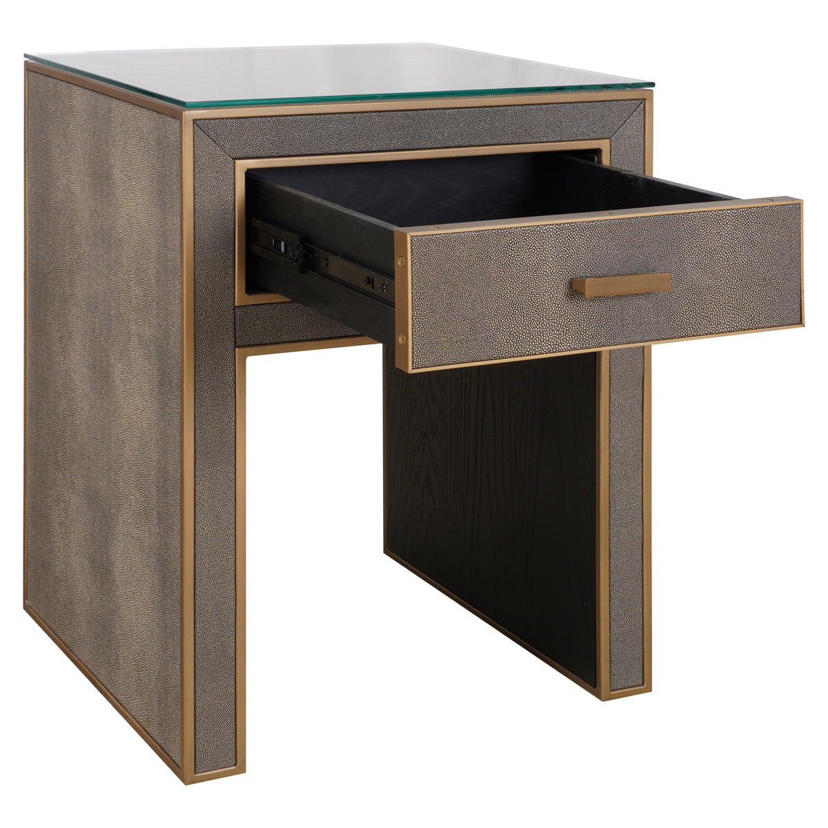 Bloomville brass shagreen bedside table incl. glass top