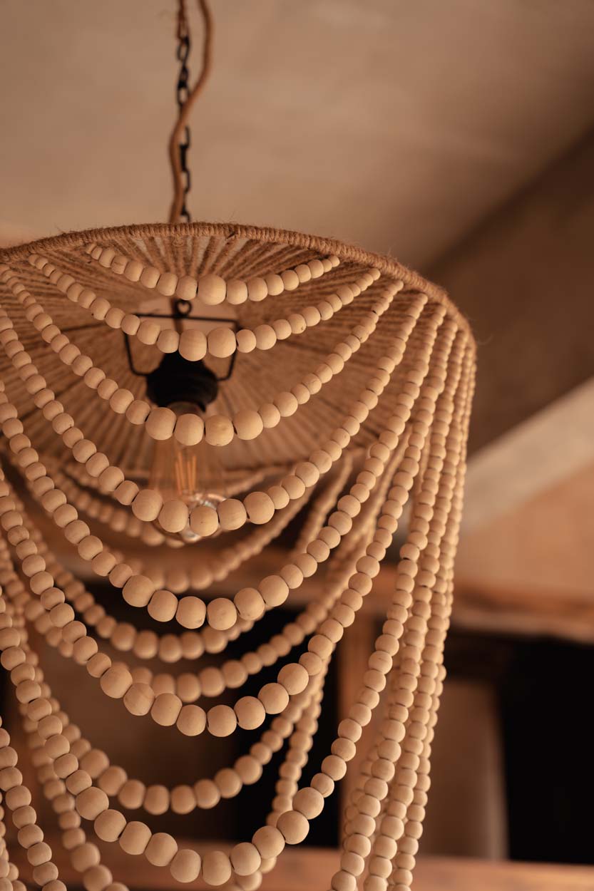 De Wooden Bead-kroonluchter - Naturel - L
