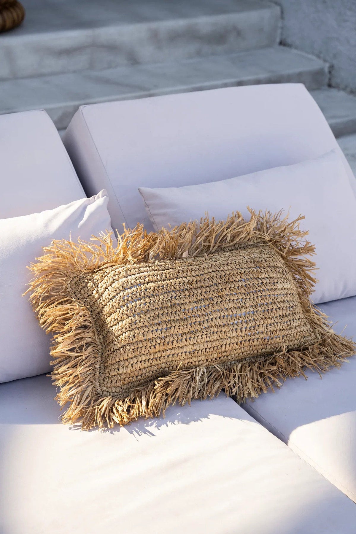 Der rechteckige Raffia-Kissenbezug - Natur - 30x50