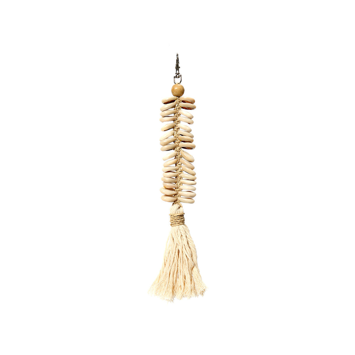 Porte-clés en arête de poisson en macramé - Crème