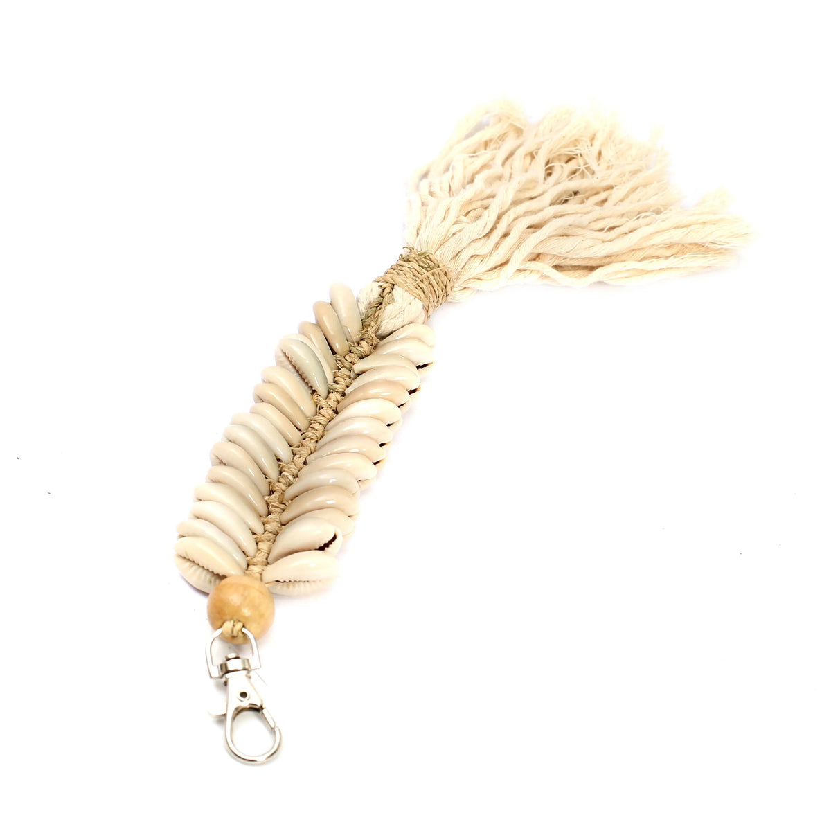 Porte-clés en arête de poisson en macramé - Crème