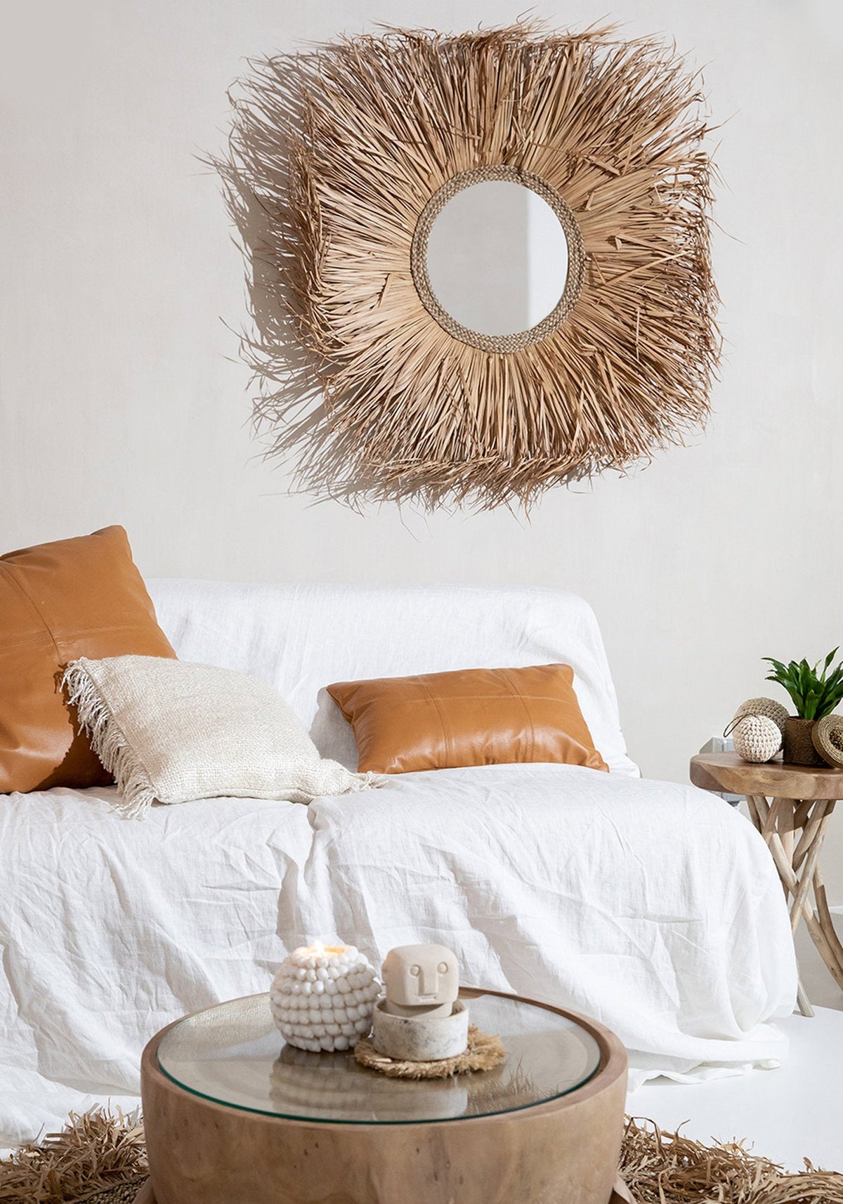 Housse de coussin en cuir Four Panel - Camel - 60x60