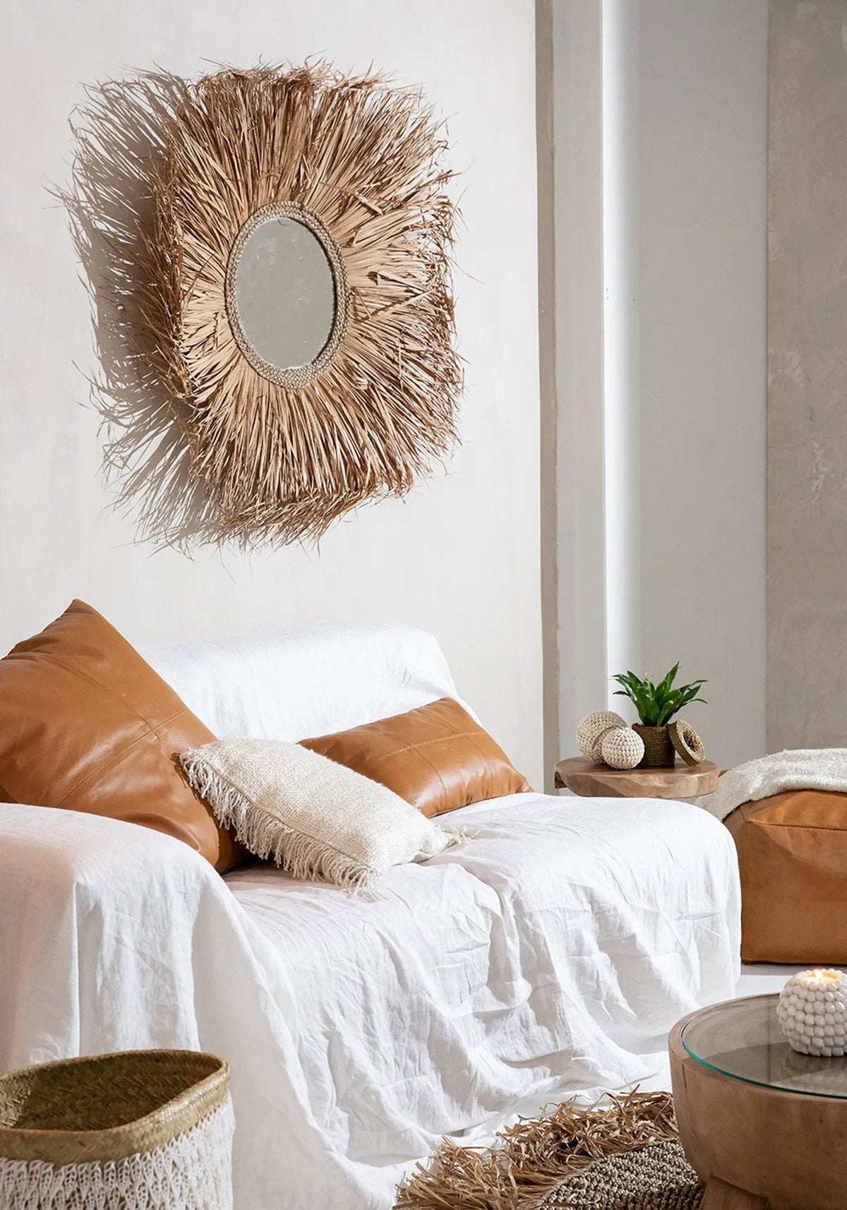 Housse de coussin en cuir Six Panel - camel - 30x50