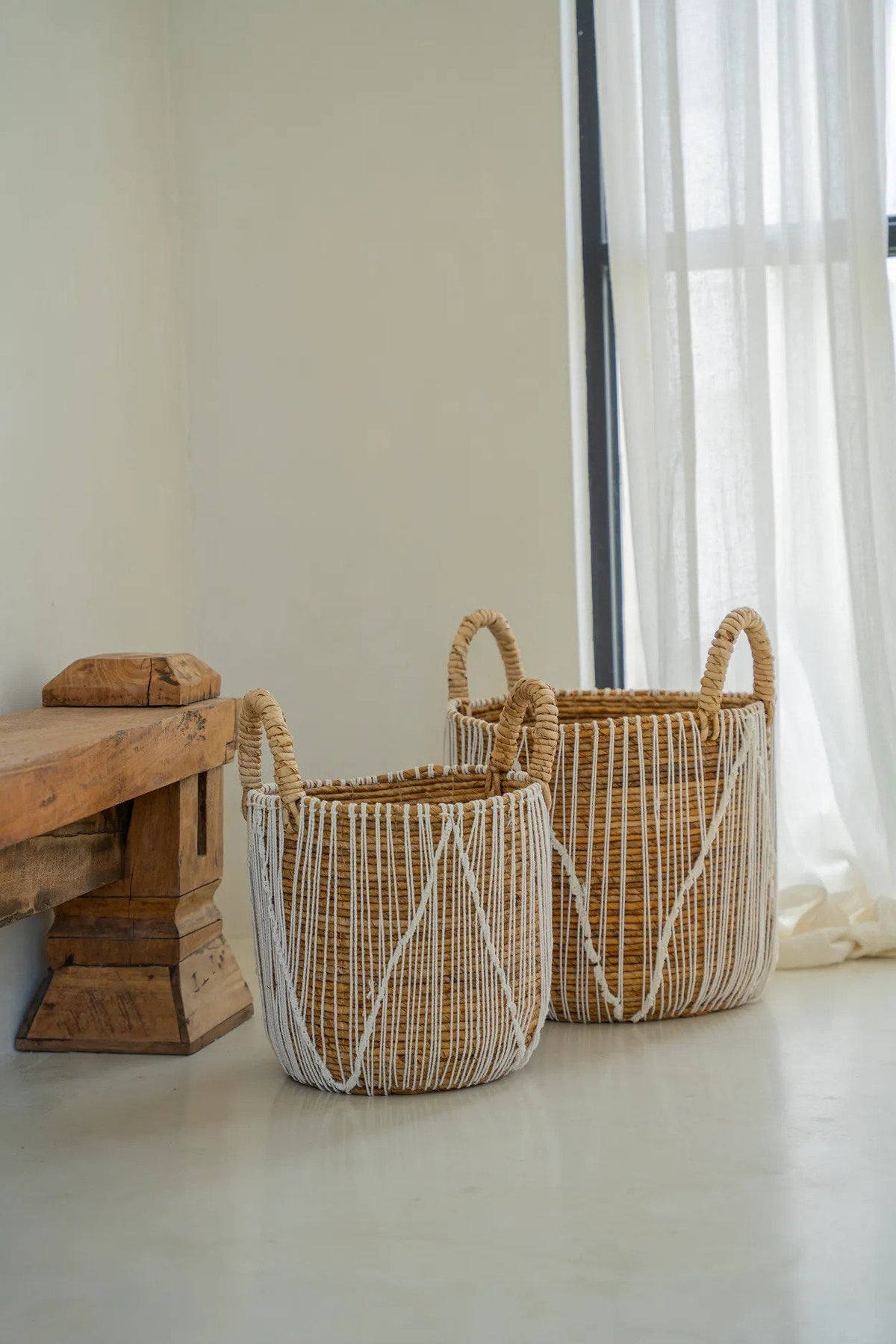 Panier en macramé à points droits - S
