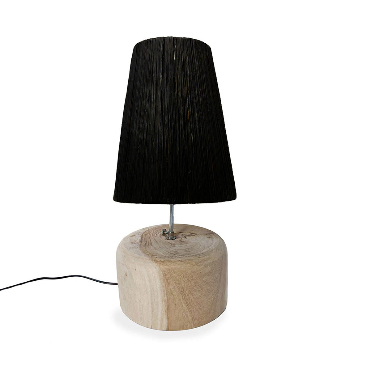 The Raffia Teak Wood Table Lamp - Natural Black