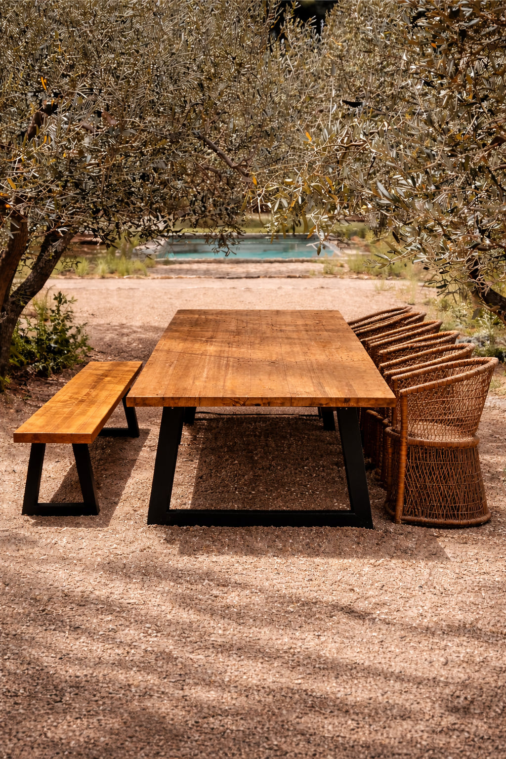 Bench With Iron Legs - Natural - 220