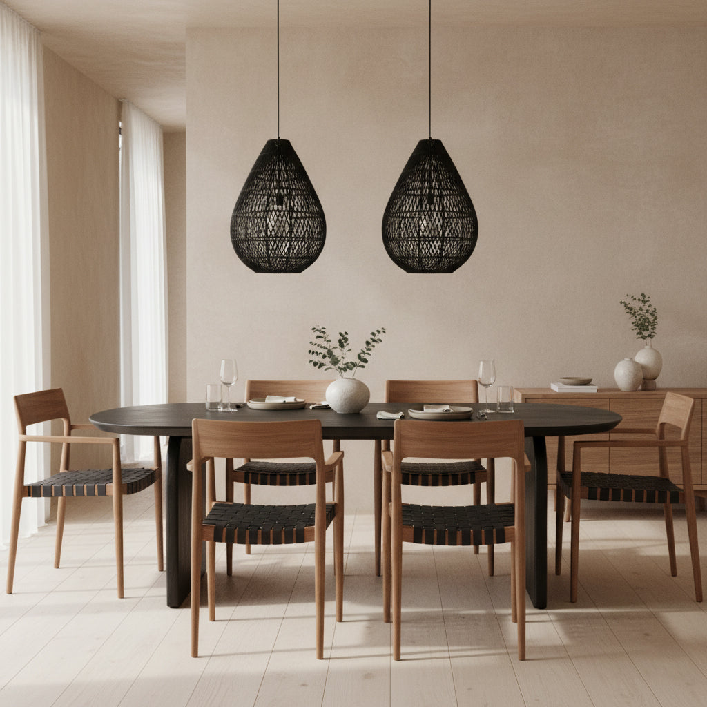 Maze black teardrop rattan pendant lamp - Ø 45x65 cm
