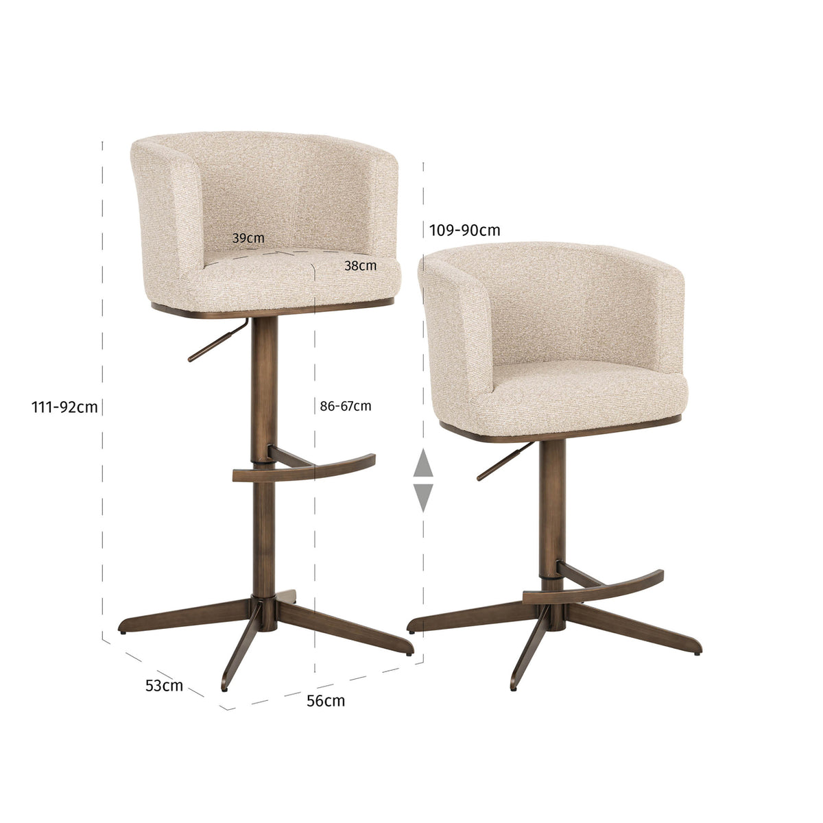 Chaise de bar Cheyenne biscotti pivotante