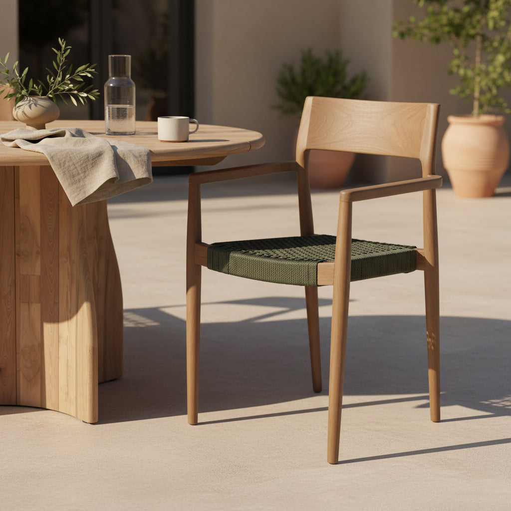 Freya dark teak garden chair with armrests -Green (set of 2)