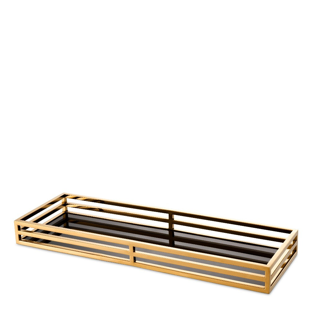 tray dienblad eichholtz hoogglans zwart glas goud ersa