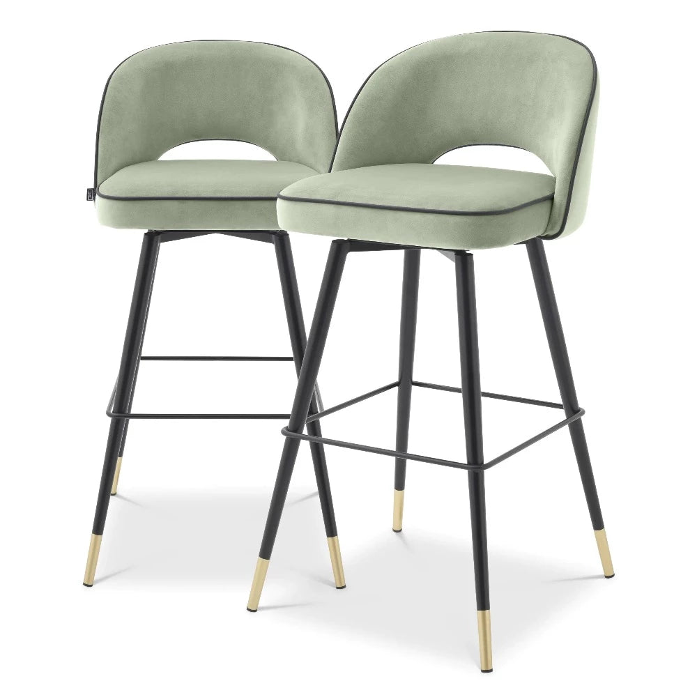 bar stool barkruk eichholtz cliff set of 2 pistache velvet lichtgroen