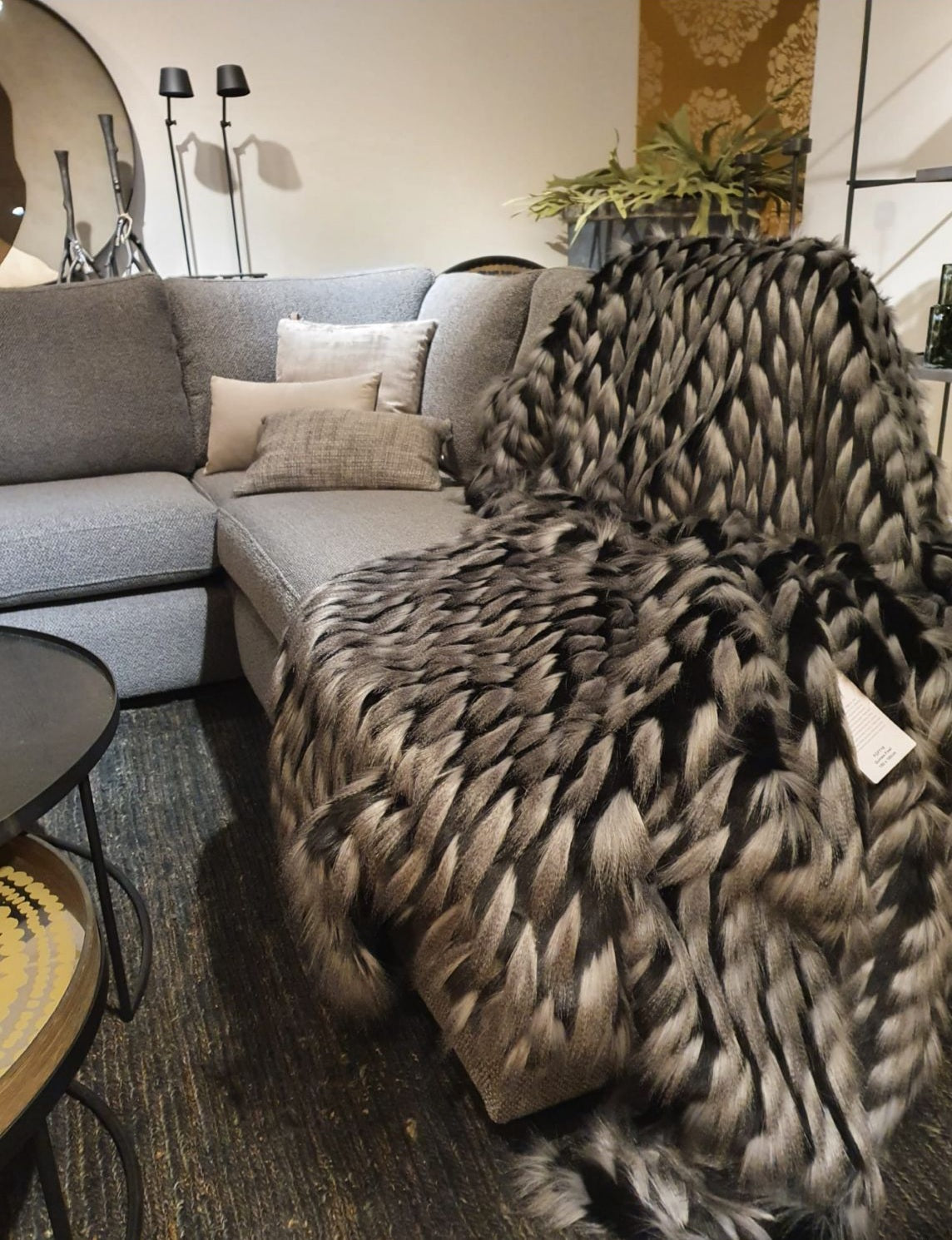 Throw pillow Heirloom faux fur Guinea Fowl