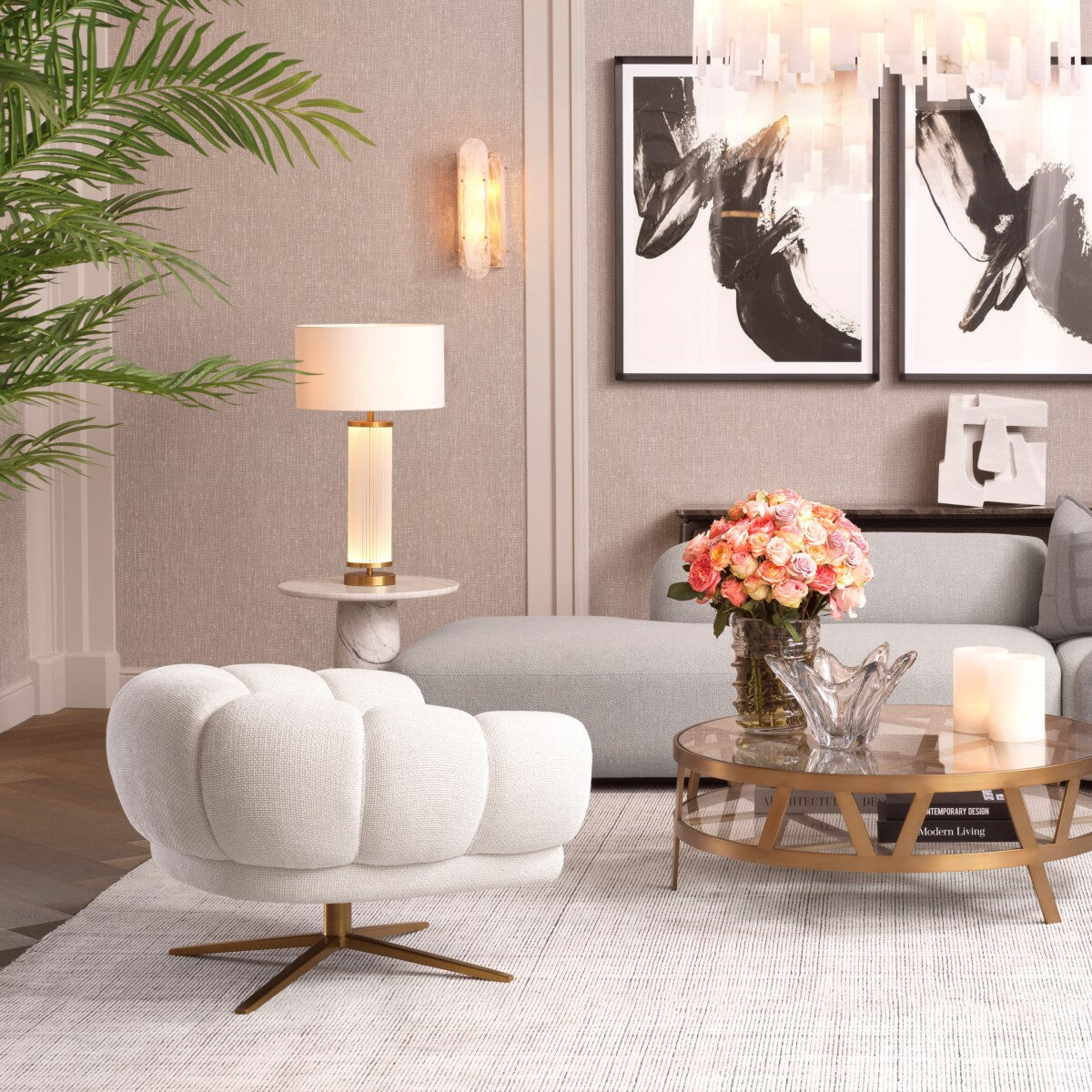 Swivel chair Eichholtz Sunset lyssa off-white draaibare fauteuil 