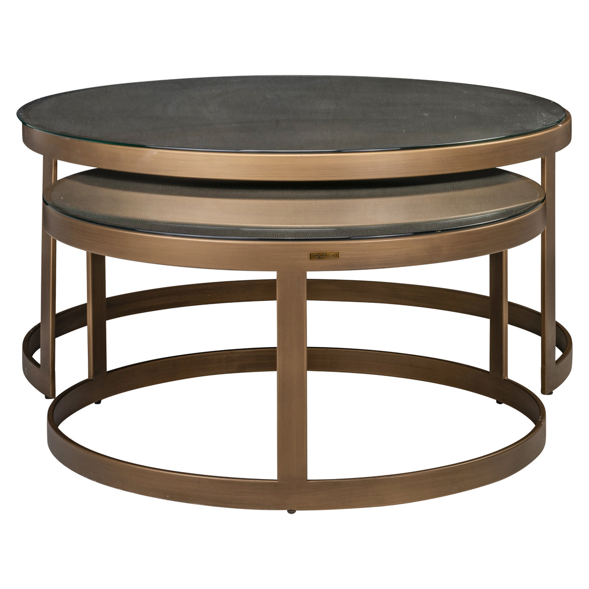 Table basse Bloomville laiton shagreen avec plateaux en verre (lot de 2)