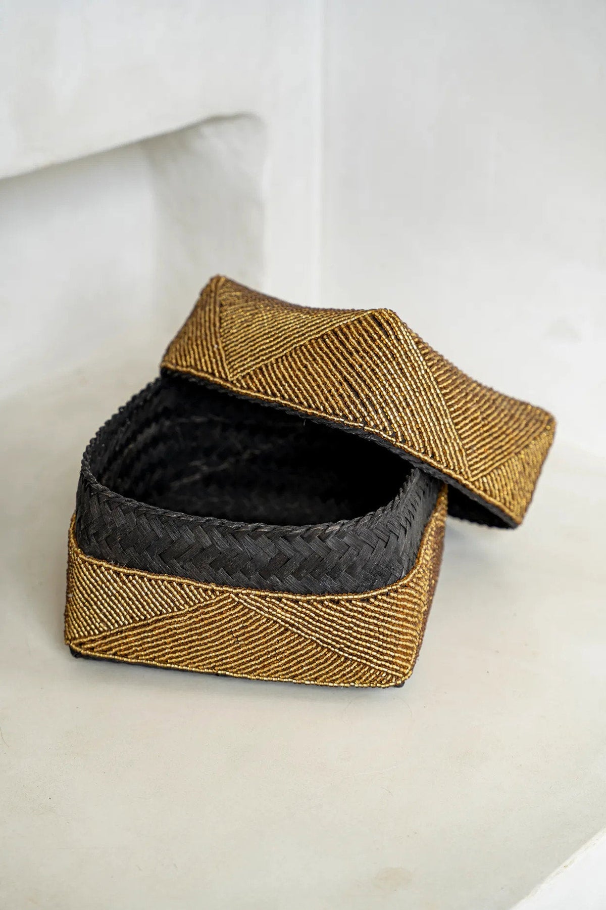 Panier perlé - Doré - L