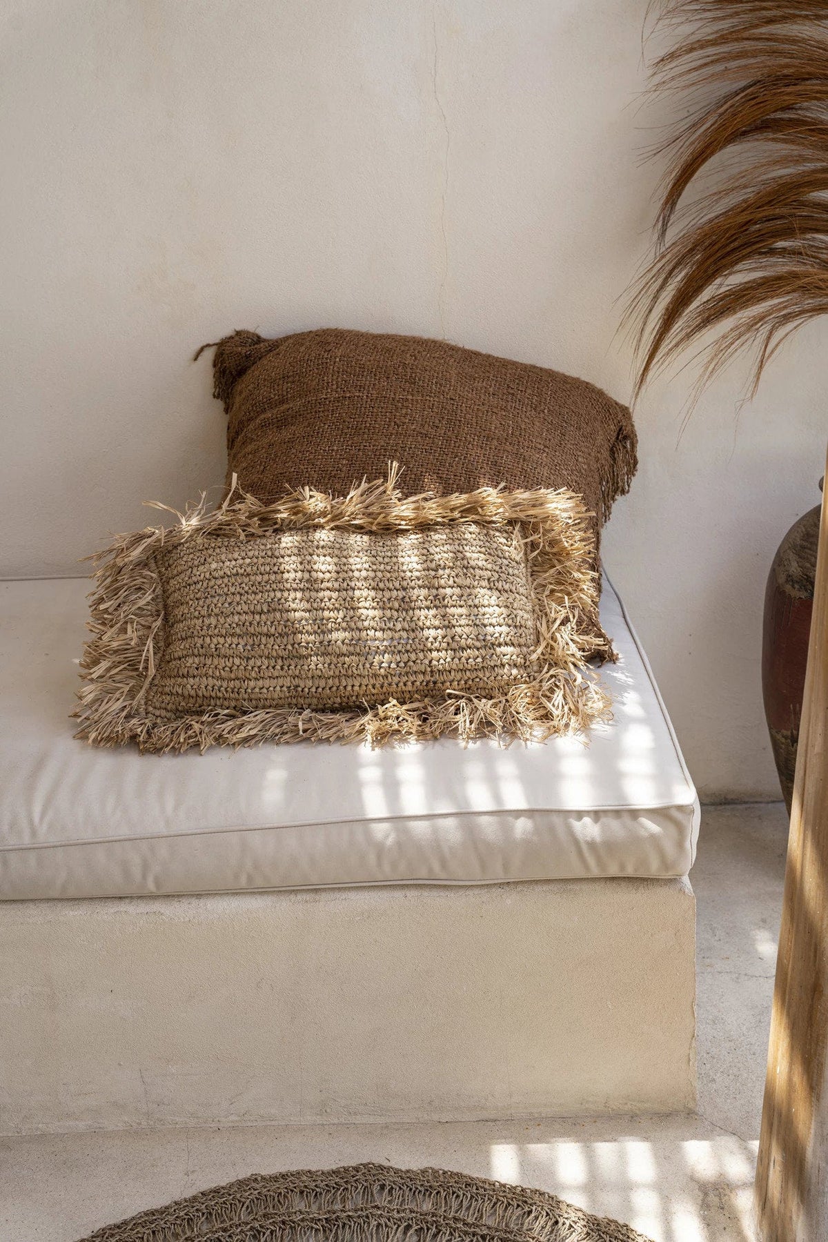 Der rechteckige Raffia-Kissenbezug - Natur - 30x50