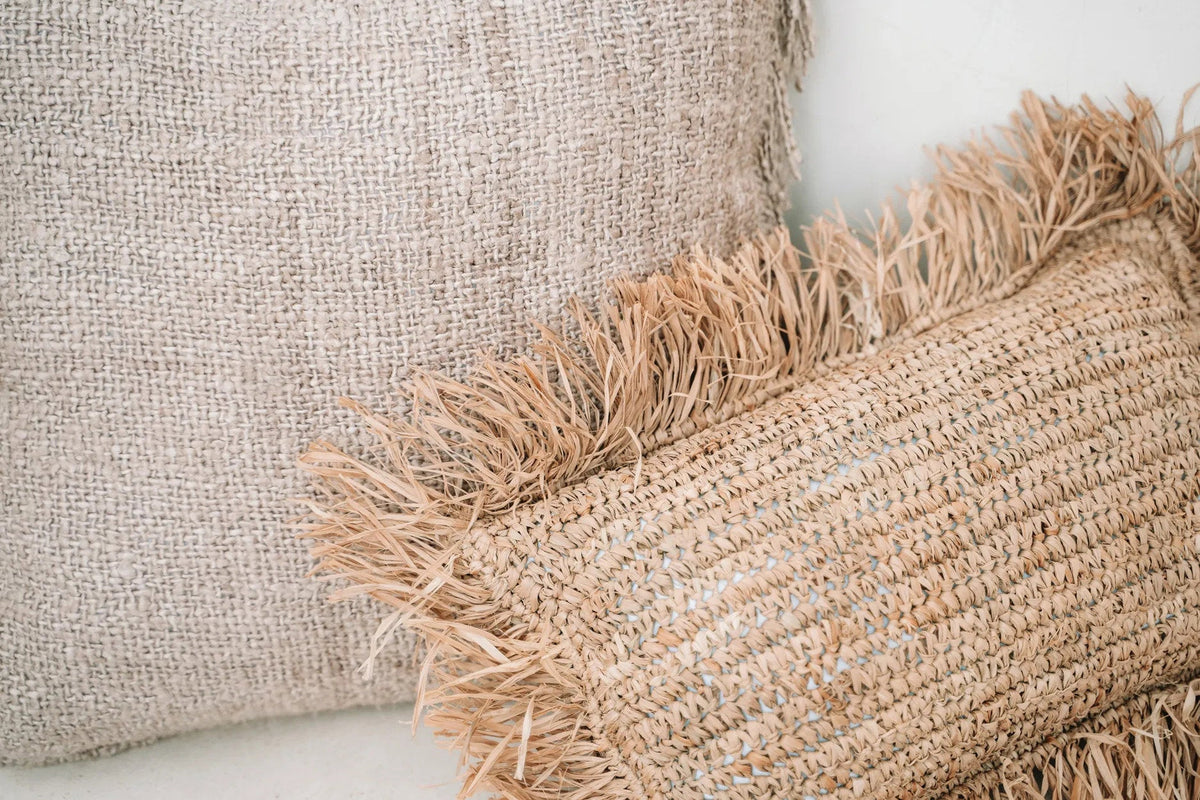 Der rechteckige Raffia-Kissenbezug - Natur - 30x50