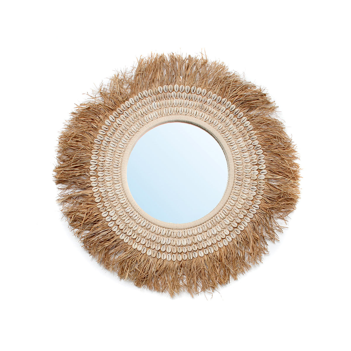 The Raffia Cowrie Mirror - Natural White