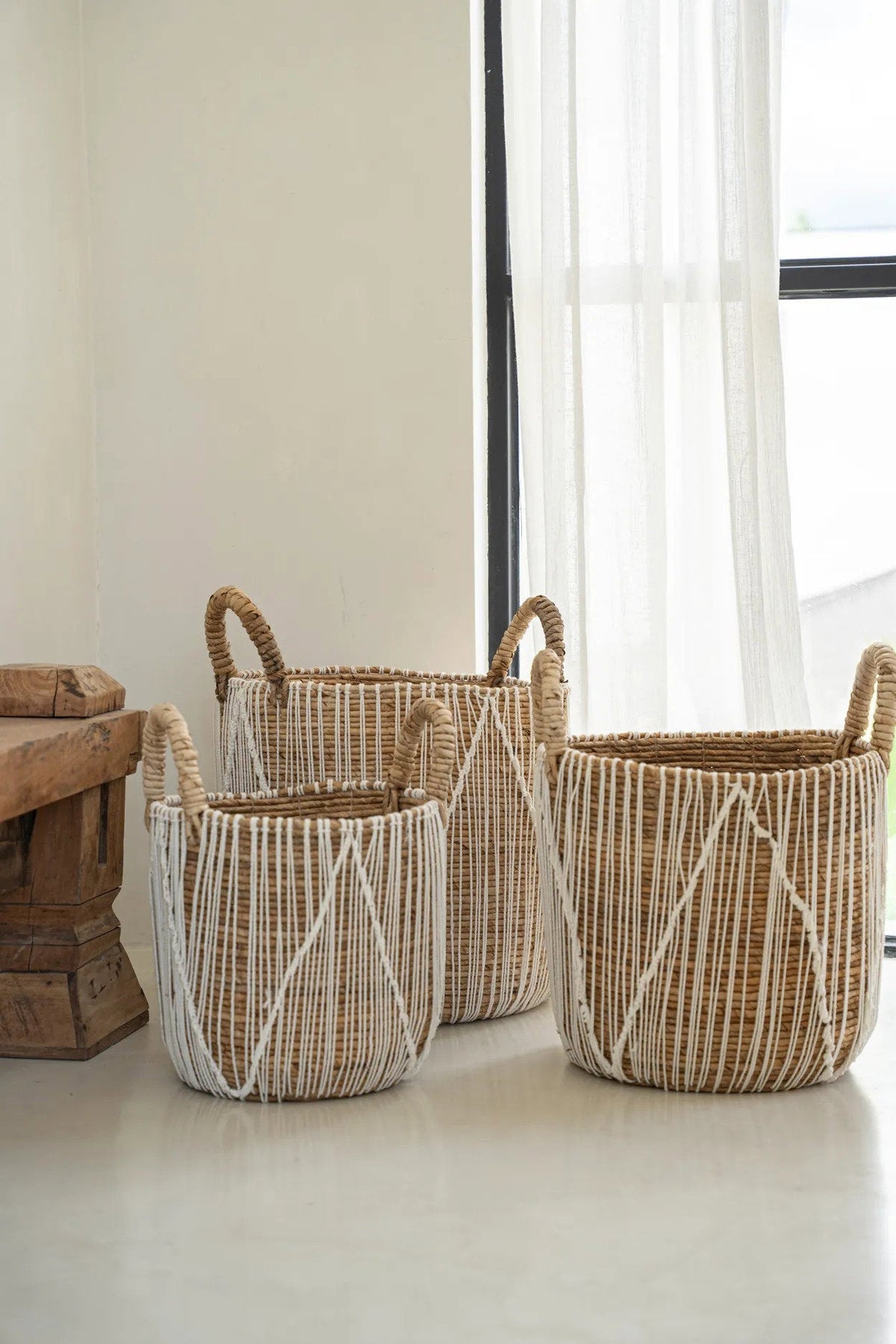 Panier en macramé à points droits - S