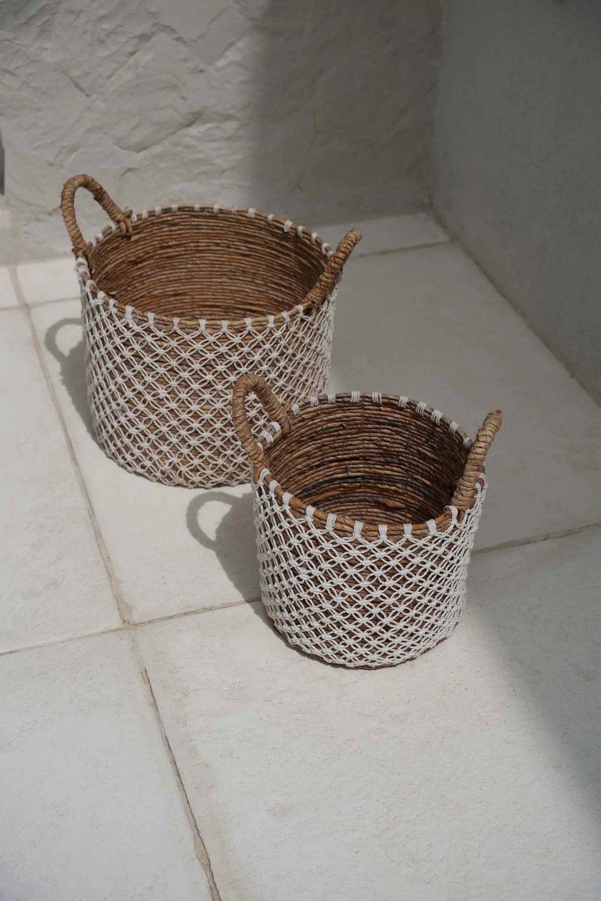 Panier en macramé à points croisés - M