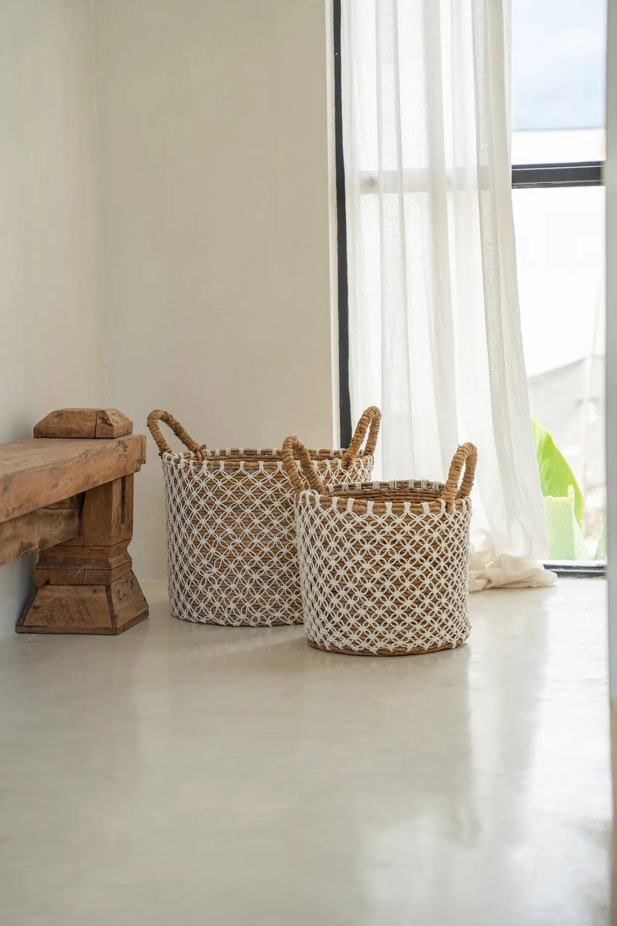 Panier en macramé à points croisés - M