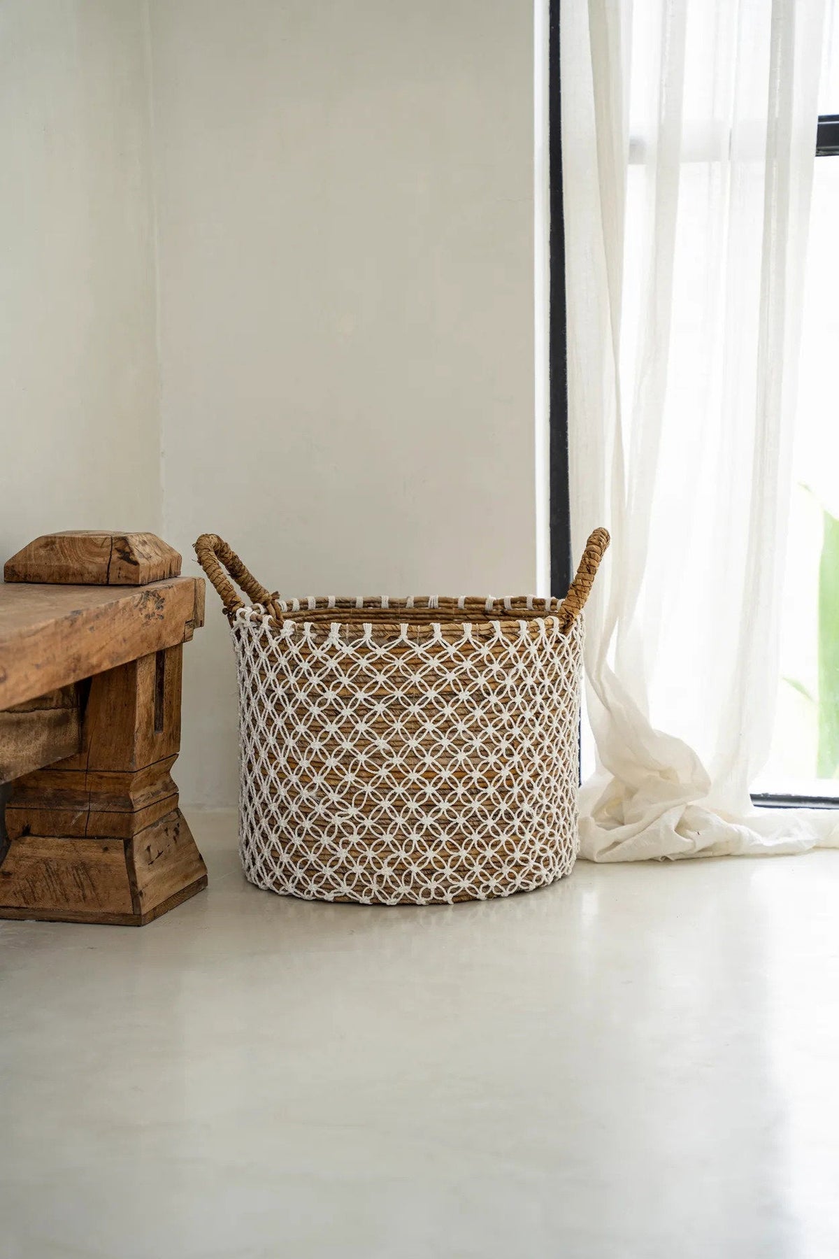 Panier en macramé à points croisés - M