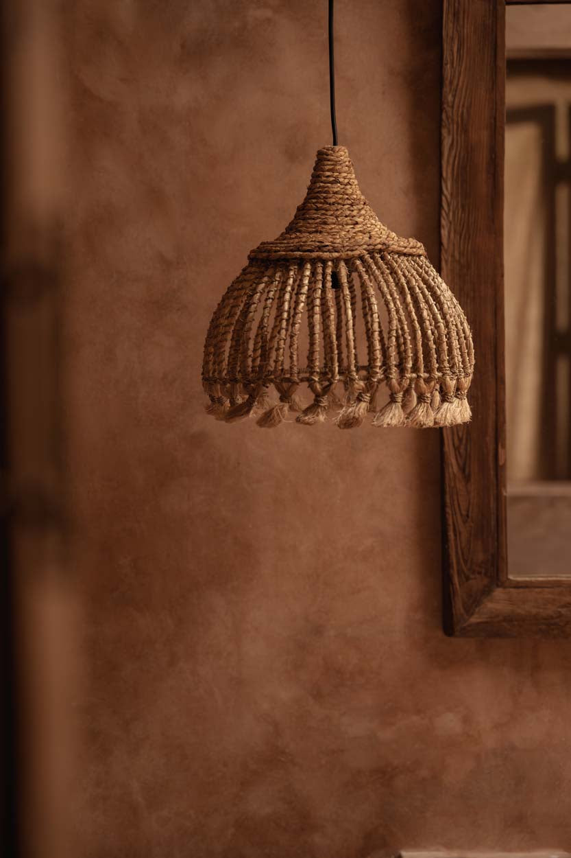 Die Abaca-Tassel-Pendelleuchte - Natural - S