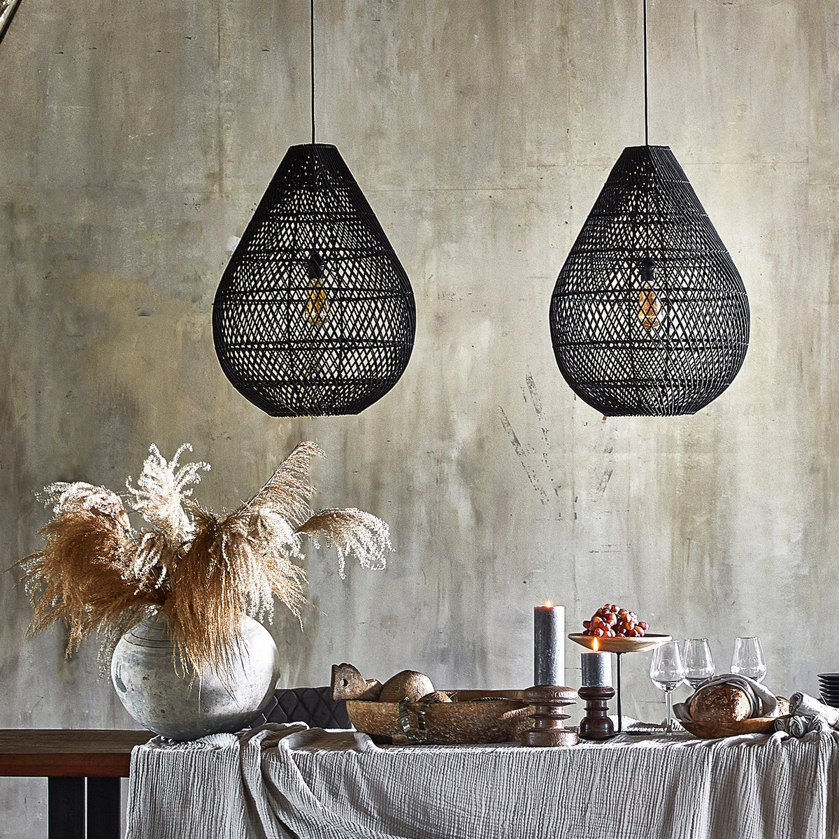 Maze black teardrop rattan pendant lamp - Ø 45x65 cm