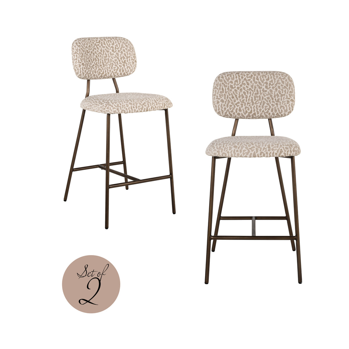 Chaise de comptoir Xenia beige léopard ignifugée (Set de 2)