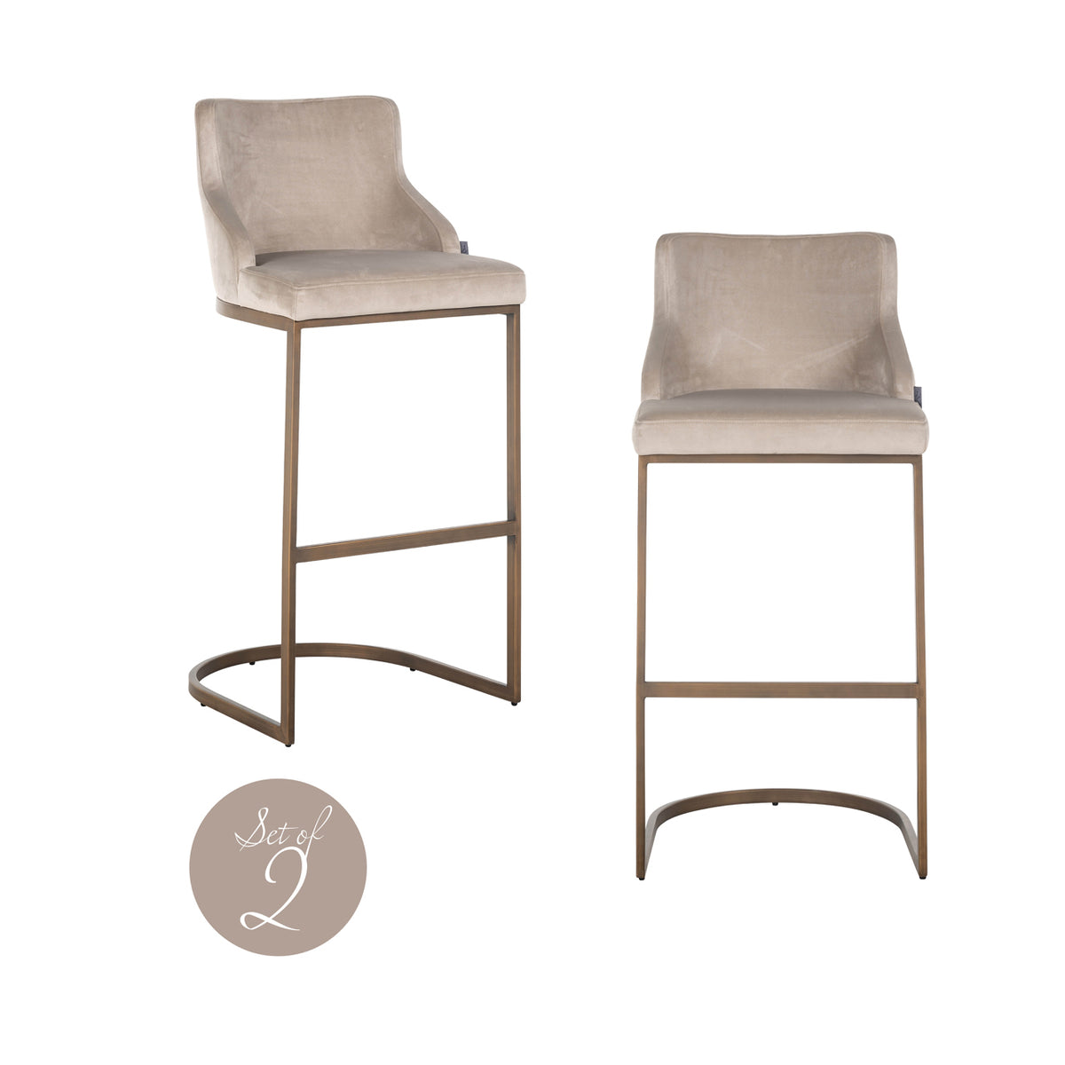Bolton bar stool khaki velvet brushed gold fire retardant (Set of 2)