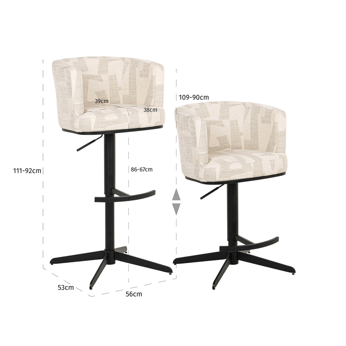 Barstuhl Cheyenne beige graffic drehbar