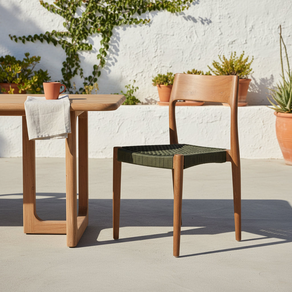 Freya dark teak garden chair - Green (set of 2)