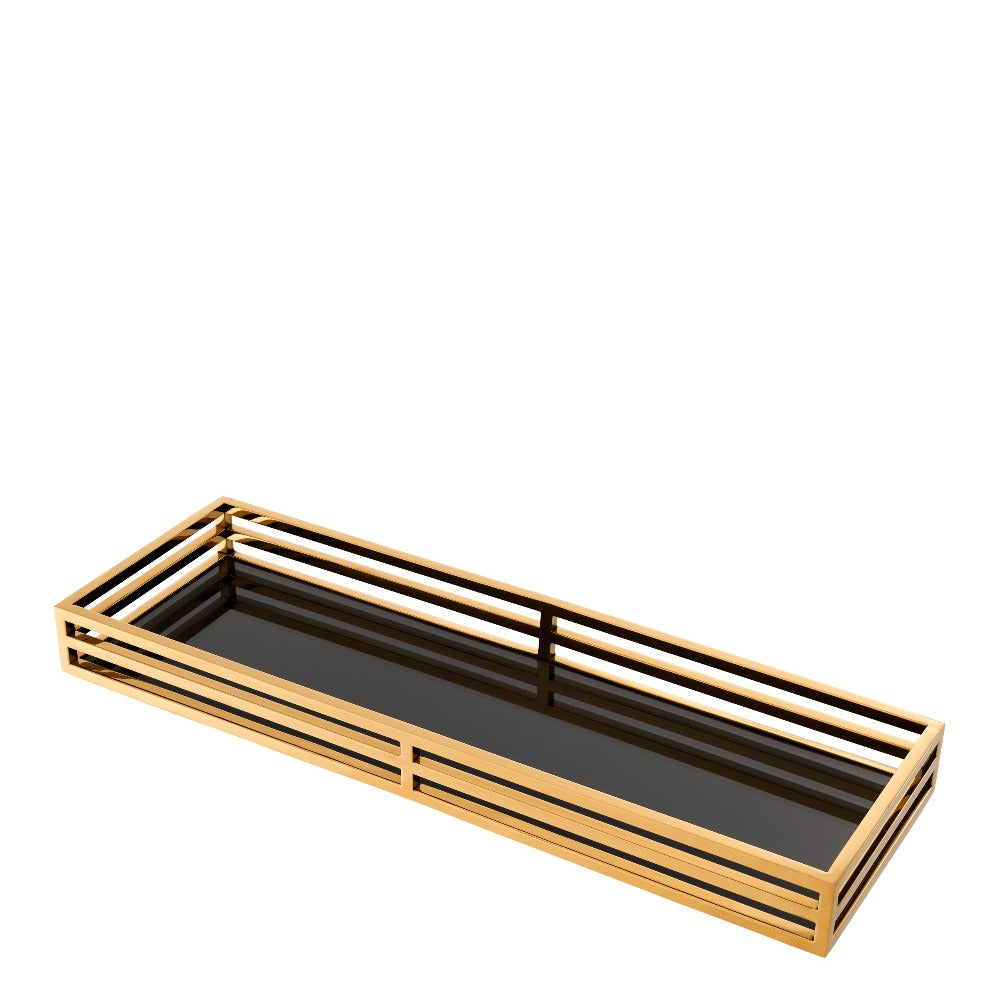 tray dienblad eichholtz hoogglans zwart glas goud ersa