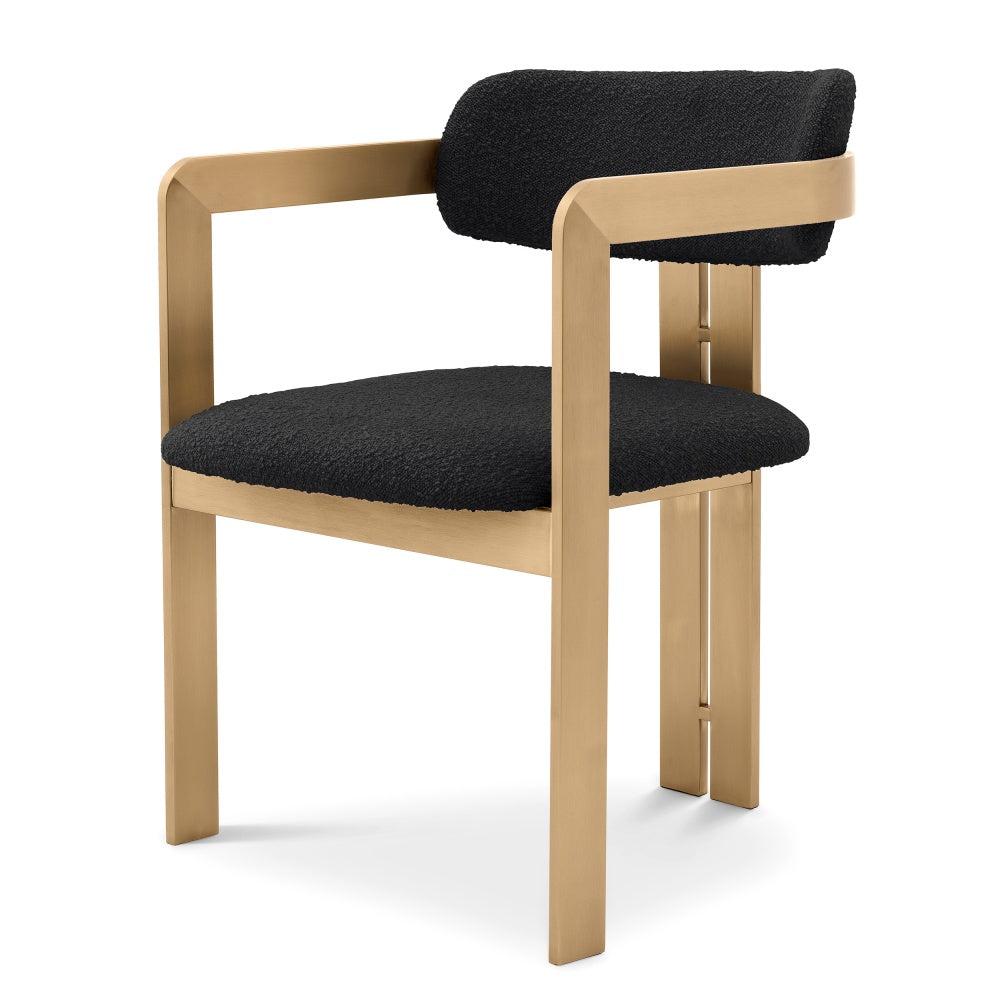 dining chair eichholtz Donato brushed brass finish black boucle