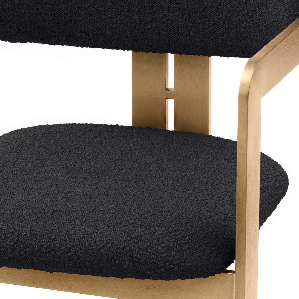 dining chair eichholtz Donato brushed brass finish black boucle